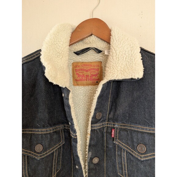 Levi’s Sherpa Trucker Jacket Mens Sz M Blue Denim  Vintage Y2K Style Workwear - Picture 2 of 15